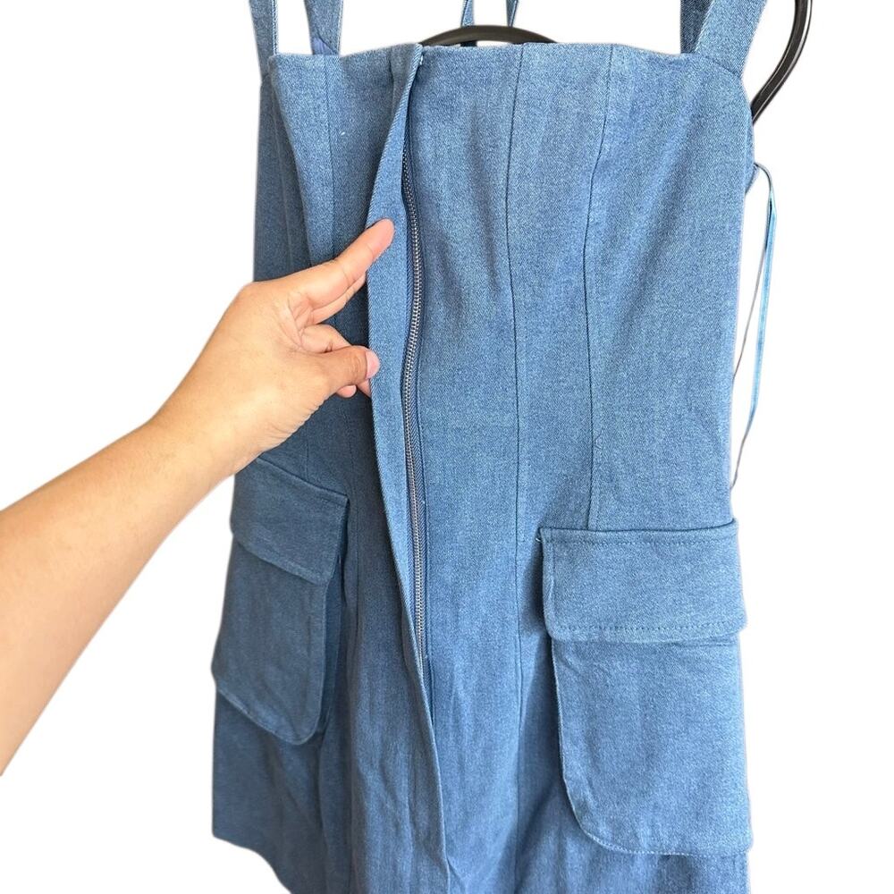 Sundays Soho Denim Pocket Mini Dress Sz Small Pinafore Style Front Patch Pockets - Picture 9 of 16